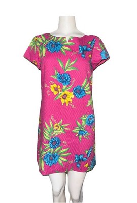 Lilly Pulitzer White Label Waffle-Weave Hot Pink Floral VTG Shift Mini Dress 10