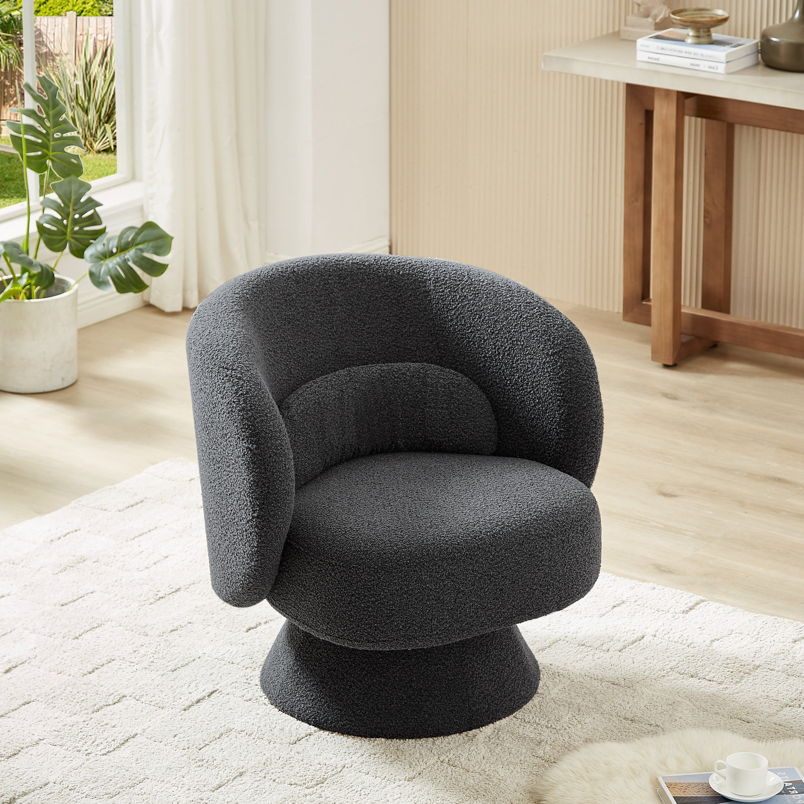Modern Sherpa Swivel Barrel Chair with Cozy Pillows - 360° Rotation  