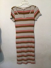 LOFT Maxi Striped Knit Dress Short Sleeve Straight Column Stretch Slit Sz XS