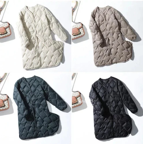 Damen Daunenjacke 90% Entendaunenmantel V-Ausschnitt lang Daunen Puffer Jacket - Bild 10 von 23