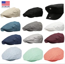 Newsboy Linen Gatsby Cap Mens Ivy Hat Golf Cabbie Driving Summer Sun Flat