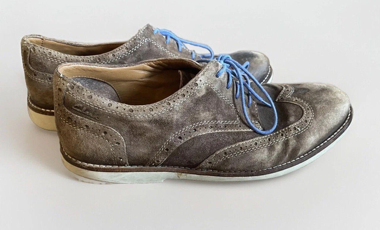 Scarpe uomo CLARKS pelle scamosciata stile Oxford marrone con lacci blu misura 9 5
