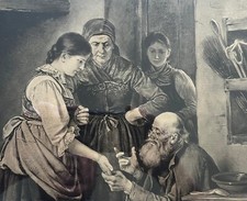 Bild Wahrsager Franz von Defregger antik alt Eiche gerahmt Glas Hanfstängl Gold