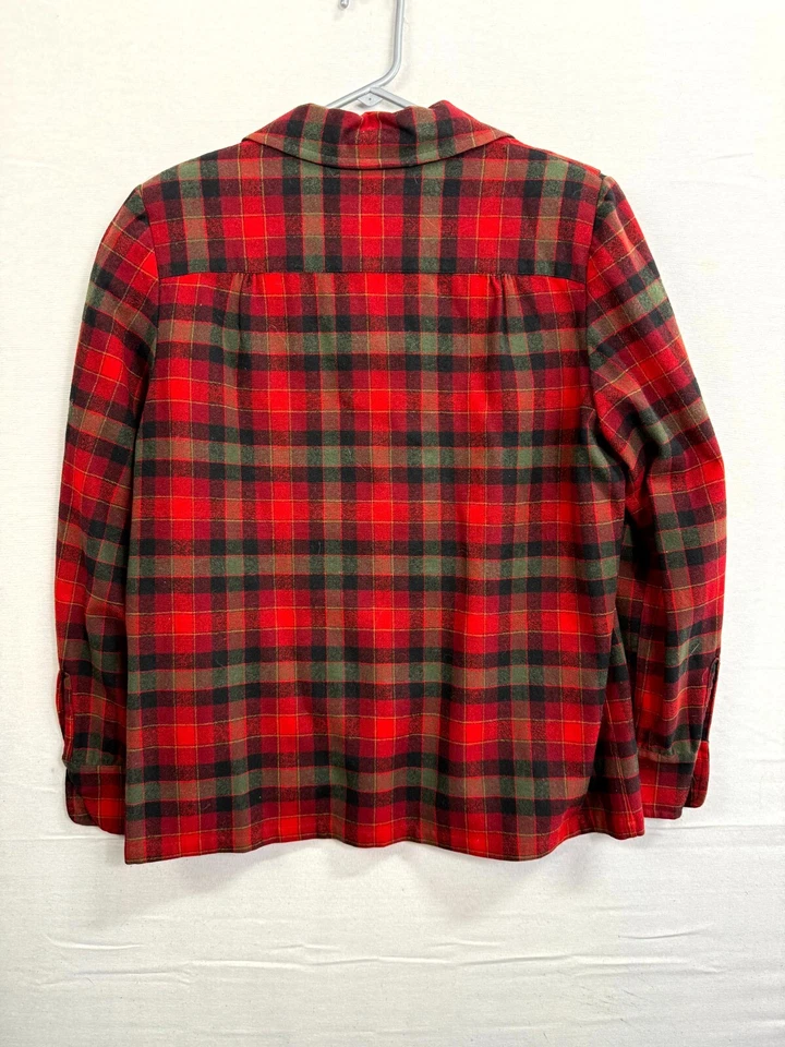 Chaqueta Pendleton Mujer 16 Rojo Verde Lana a Cuadros Plisada Manga Larga Botón Delantero Foto 2 de 4