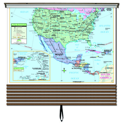 Primary Wall Map Set on Roller w/ Backboard; 7-Map Custom