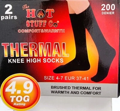 3 Pairs Ladies Thermal Brushed Heatguard Knee High Socks Black 4-7