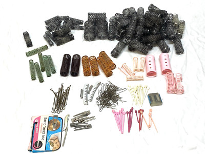 Vintage Hair Styling Set with Curling Iron & Assorted Rollers in Wooden Case