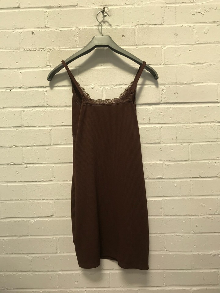H&M Womens Brown Ribbed Lacing Detail Strap Mini Dress Size M JG eBay