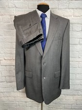 Jos. A. Bank Mens Gray HERRINGBONE Wool Pleated 2 Pc Suit 42L Jacket 36W Pant