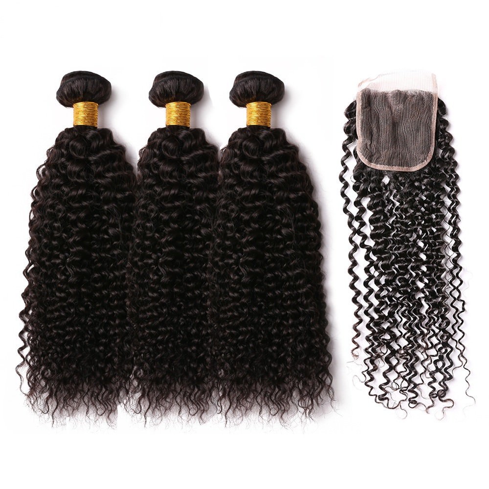 Jerry Curl unprocessed Virgin Human Hair Bundles With 4*4 Lace Closure  deal