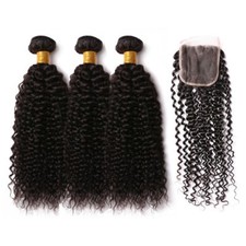 Jerry Curl unprocessed Virgin Human Hair 3 Bundles With  4*4 Lace Closure deal