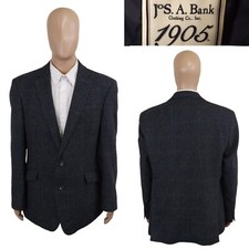 Jos A Bank 1905 Brrr Comfort Blue Glen Plaid Tweed Wool Cotton Sport Coat 46L
