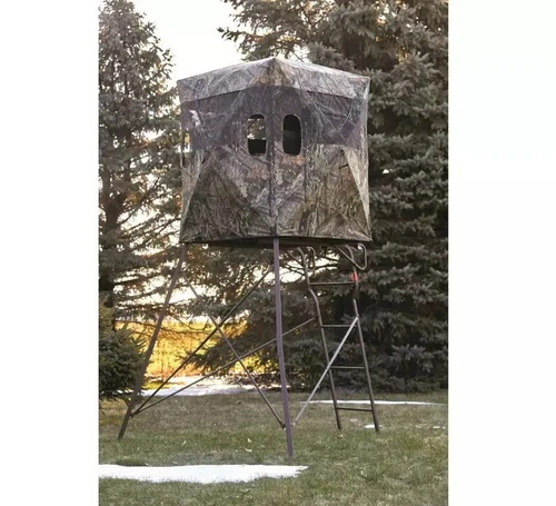 4x4 6' Tripod Tower Stand 2 Person Hunting w/ Blind Deer Wrap Adjustable Ladder