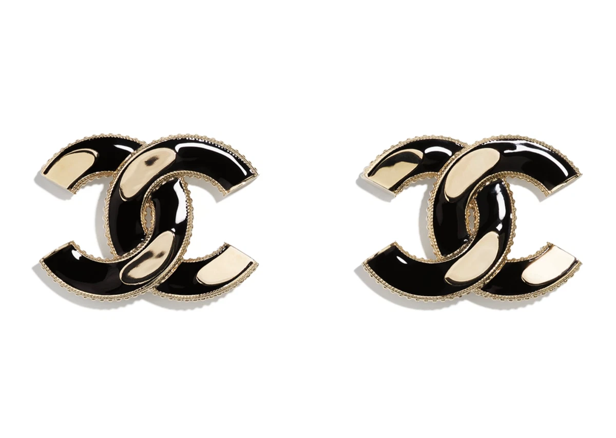 Chanel Gold Enamel CC Stud Earrings