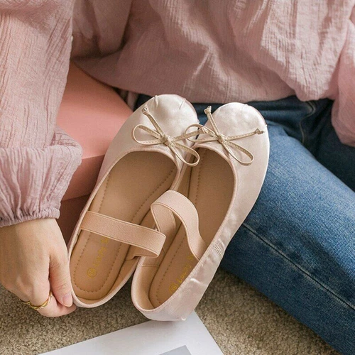 Satin-Ballerinas Ballerinas Damen Fliege flache Mary Jane Halbschuhe Schuhe - Bild 39 von 45