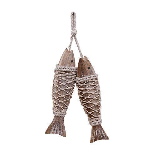 2er Set Handgefertigte Holzfische Maritim Ornament Hängende Wand Wohndeko - Bild 2 von 5