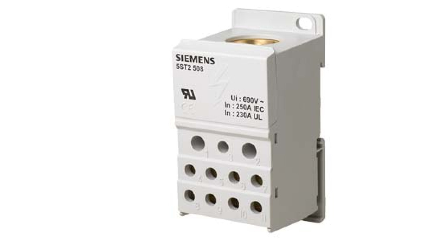 Distribution block 250A 1P 690V 1x35-120mm2 2x2.5-25mm2 5x2.5-16mm2 4x2.5 /T2UK
