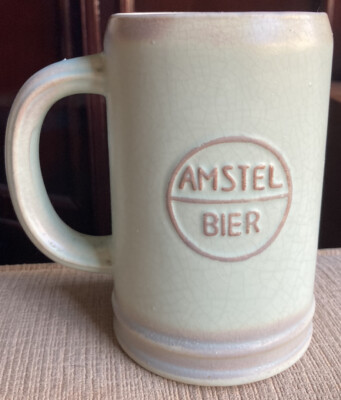 VINTAGE AMSTEL Bier Stein Beer Mug Cup Tankard Pastel Color Mint Green Ceramic