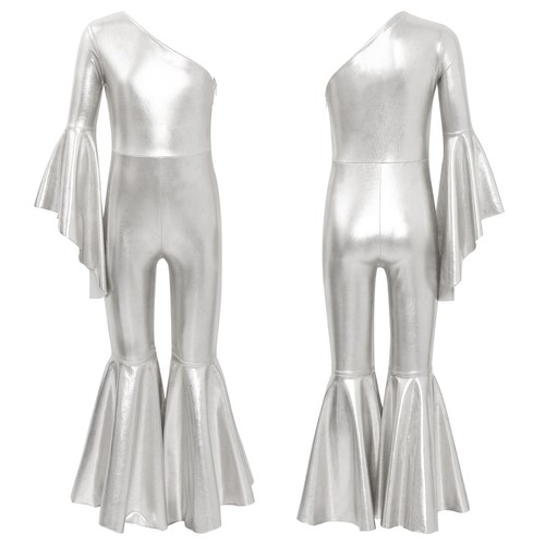 Kids Girls Dance Jumpsuit Role-playing Bodysuit Flare Sleeve Romper Bell-Bottom - Picture 8 of 62