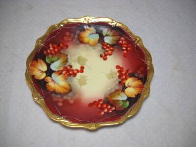 Antique Pickard Limoges HP Autumn Currants Plate Signed 8.5'' Gold Scalloped Edge