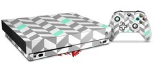 Skin for XBOX One X Console Controller Chevrons Gray Seafoam Decal