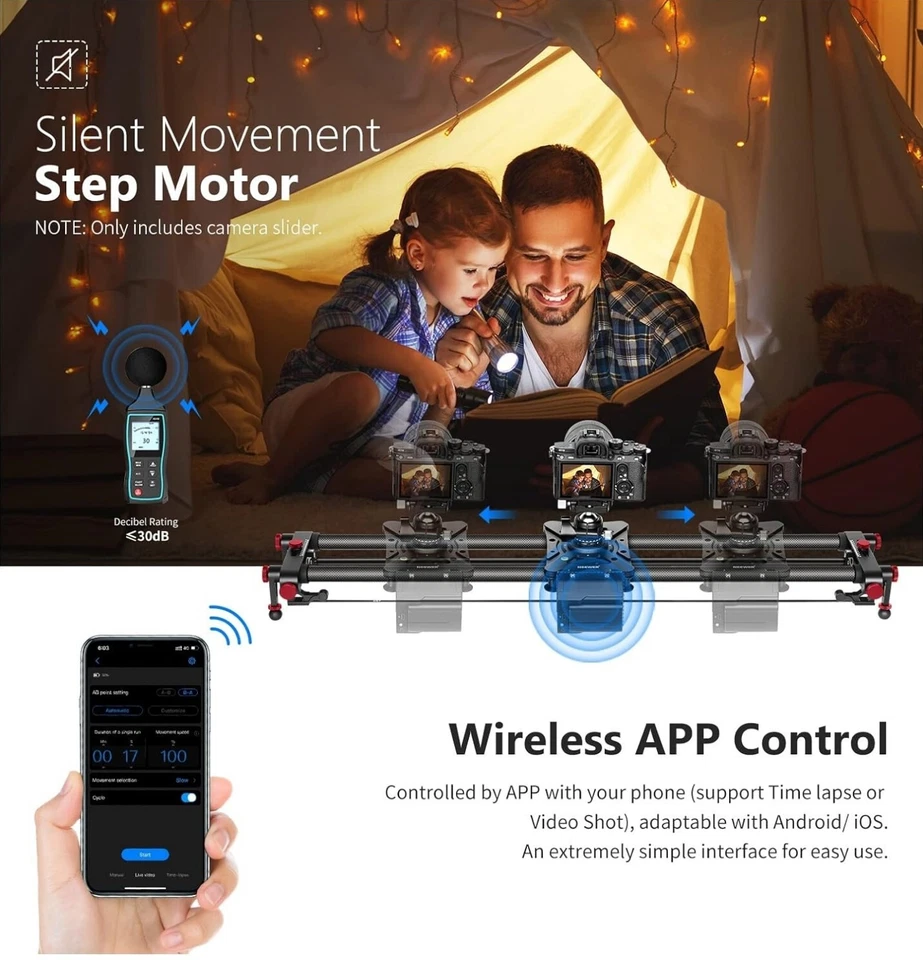 NEEWER ER1 Motorized Carbon Fiber Camera Tracking Slider Rail 80CM APP Control - Image 3 of 4