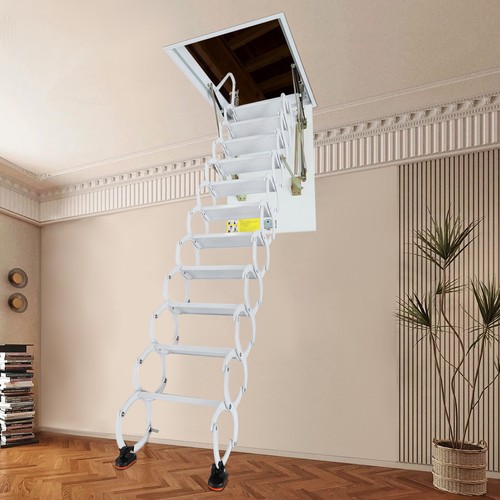 11 Steps 300kg/661lb Attic Ladder Pull Down Attic Stair Wall-Mount Folding Stair