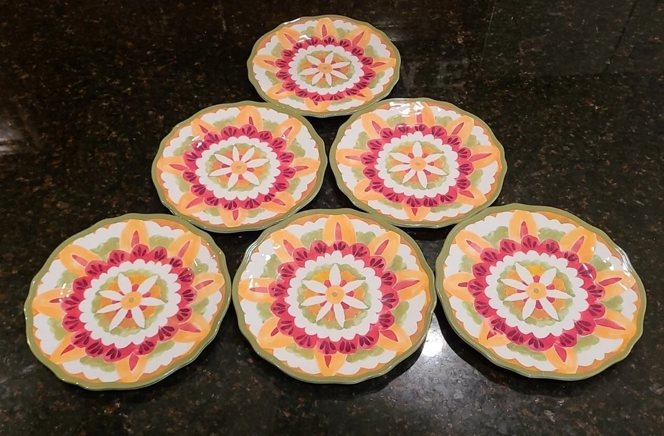 SET OF 6 Cynthia Rowley New York 8.75" Melamine Salad Plates. Green, Floral  - Image 2 of 4