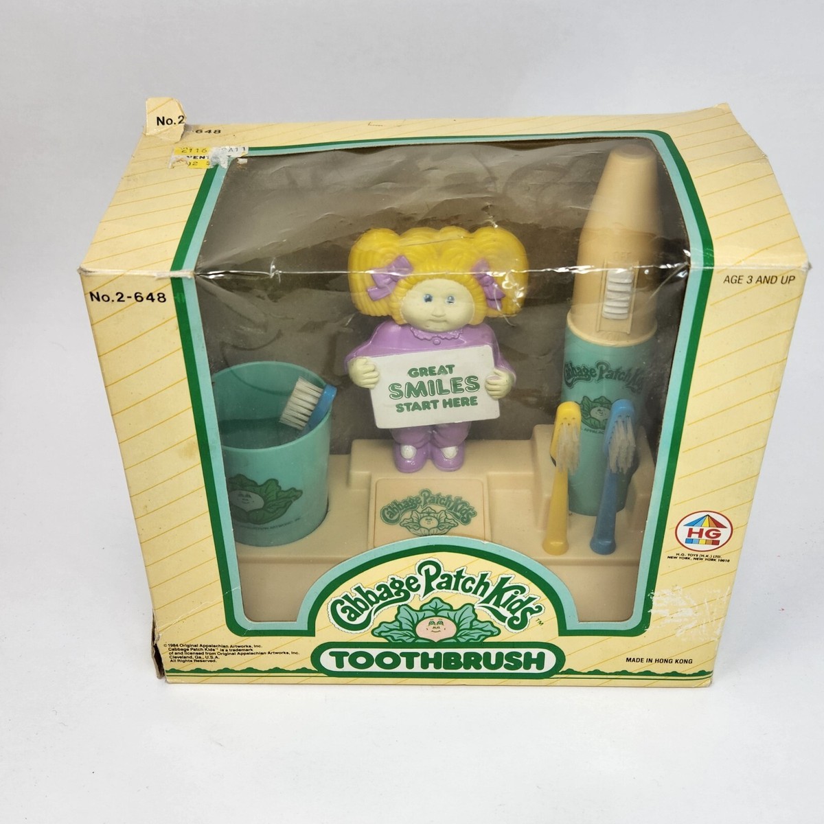 VINTAGE 1984 CABBAGE PATCH KIDS TOOTHBRUSH HOLDER W/ BRUSH + CUP