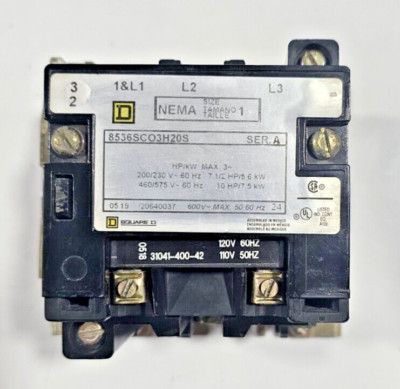 Square D Kontaktor NEMA Größe 1 8536SC03H20S 110/120V Spule 10PS 32A
