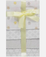 NWT Luvable Friends White Grey Yellow Owl Cotton Receiving Blanket 4-Pack