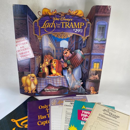 Lady And The Tramp VTG Video Store Display VHS ORIGINAL PAPERS + POSTER Disney