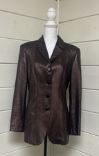 Etro Milano Women’s Leather Blazer Jacket Sz 48 Us 8/10 Brown Metallic Shimmer