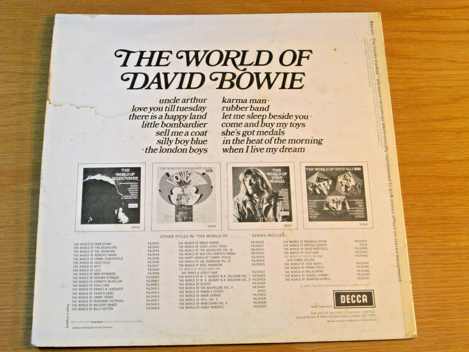 UK ISSUE 70s ROCK LP - DAVID BOWIE - DECCA SPA-58 - "THE WORLD OF DAVID ...