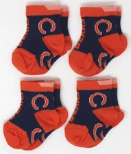 Chicago Bears NFL FBF Baby Quarter 1/4 Socks *4 Pairs* *Infant Size