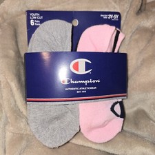 CHAMPION Girls Socks 1/4 Crew Pink Gray Youth 6 Pair Shoe Size 3y-5y
