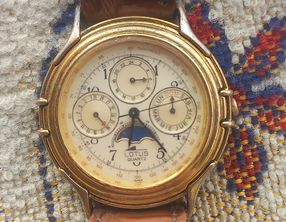 Vintage Lotus Unisex Date Day and Moonphase Quartz Watch