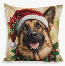 German Shepherd Holiday Double Sided Christmas Throw Pillow Cover Home Decor
