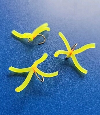 3 orange Körper gelbe QUIRMY Spinnenwurm Fliegen gelb PERLENKOPFAUGE Forellenfliege #8