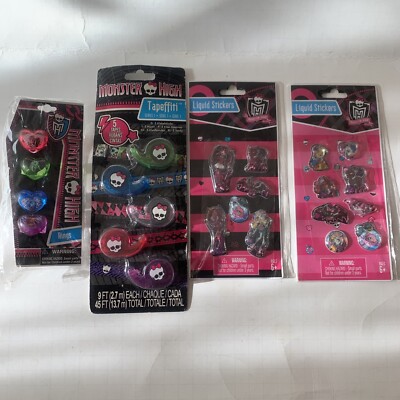 Monster High Merch Lot - Rings, Tapefetti, & 2 Packs Liquid Stickers
