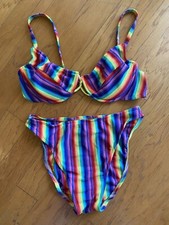 Sassafras 2 Piece - High Cut Rainbow Pattern Swim Suit Size 13/14 VINTAGE