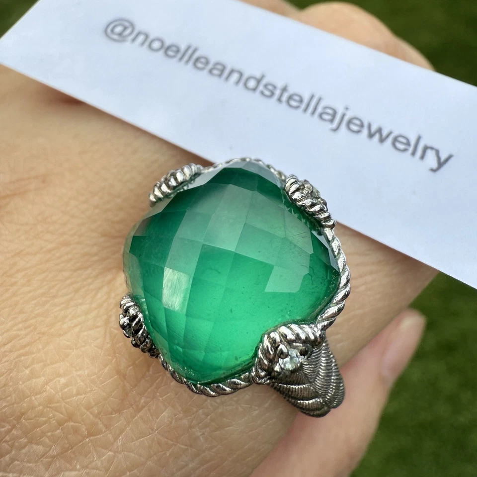 Judith Ripka Sterling Silver Green Goddess Chalcedony CZ Ring Size 10.25 - image 2 of 4