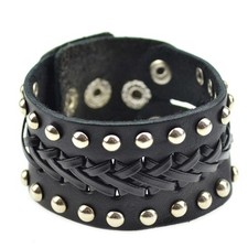 BRACCIALE CUOIO BORCHIE NERO BRACCIALETTO REGOLABILE 16 E 18 CM BRACCIALI DONNA