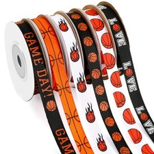 Basketball Grosgrain Ribbon 3/8 Inch 60 Yards Orange Black