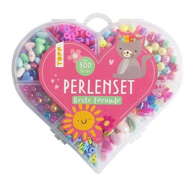 Perlenset Beste Freunde Über 500 bunte Perlen, Herzperlen, Smiley- und Herzan...