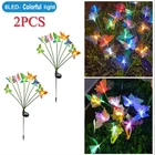 2PCS Butterfly LED RGB Solar Stake Lights Outdoor Garden landscape Lamp Decor US