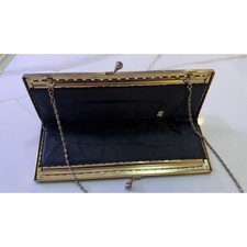 Vintage Hand Beaded Black Glass Seed Bead Clutch Gold Filigree Kiss Lock Purse