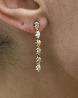 Pear Cut Lab Grown Diamond Drop Dangle Earrings 14k Yellow Gold Best Gift Idea