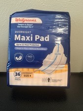 Walgreens Brand Overnight Maxi Pads Rozmiar bez skrzydeł 4 36 podkładek Nowe zapieczętowane