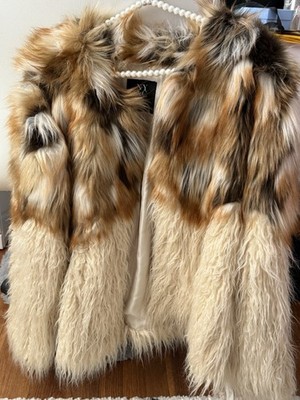 NY & C New York & Company Faux Fur Animal Print Collared Jacket L Lined